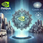 Imagen futurista con el logotipo de Nvidia destacando en un entorno tecnológico, representando un modelo de lenguaje open source de 70 mil millones de parámetros.