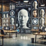 Espacio de trabajo con pantallas mostrando imágenes fotorrealistas generadas por la IA de Google Gemini, utilizando la tecnología Imagen 3 para crear retratos precisos.