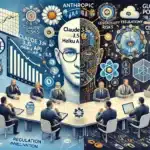 Ilustración que muestra las estrategias de Anthropic en inteligencia artificial, destacando el aumento de precios de Claude 3.5 Haiku y un debate global sobre la regulación de IA y ciberseguridad.