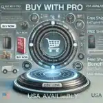 Interfaz futurista de la función "Buy with Pro" de Perplexity, destacando un carrito de compras digital y opciones de envío gratuito, exclusiva para suscriptores en Estados Unidos.