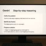 Monitor de ordenador en una habitación con luz tenue mostrando una interfaz de IA de Google Gemini 2.0, con texto explicando un proceso de razonamiento paso a paso para ayudar a un erizo desnutrido. Preguntar a ChatGPT
