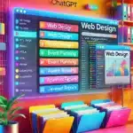 Interfaz visual colorida de proyectos ChatGPT organizados por categorías, mostrando opciones de diseño web, planificación y reparación de apartamentos.