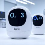 Primer plano de los modelos OpenAI o3 y o3-mini, dispositivos de inteligencia artificial avanzados diseñados para razonamiento y alineación deliberativa, presentados en un entorno de laboratorio moderno.