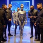 Vida, la nueva integrante de inteligencia artificial de los Black Eyed Peas, interactuando con los miembros de la banda durante un ensayo en Las Vegas.