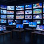 Varias pantallas mostrando diferentes videos generados simultáneamente, representando el potencial de Goku AI para la creación masiva de contenido audiovisual con inteligencia artificial.