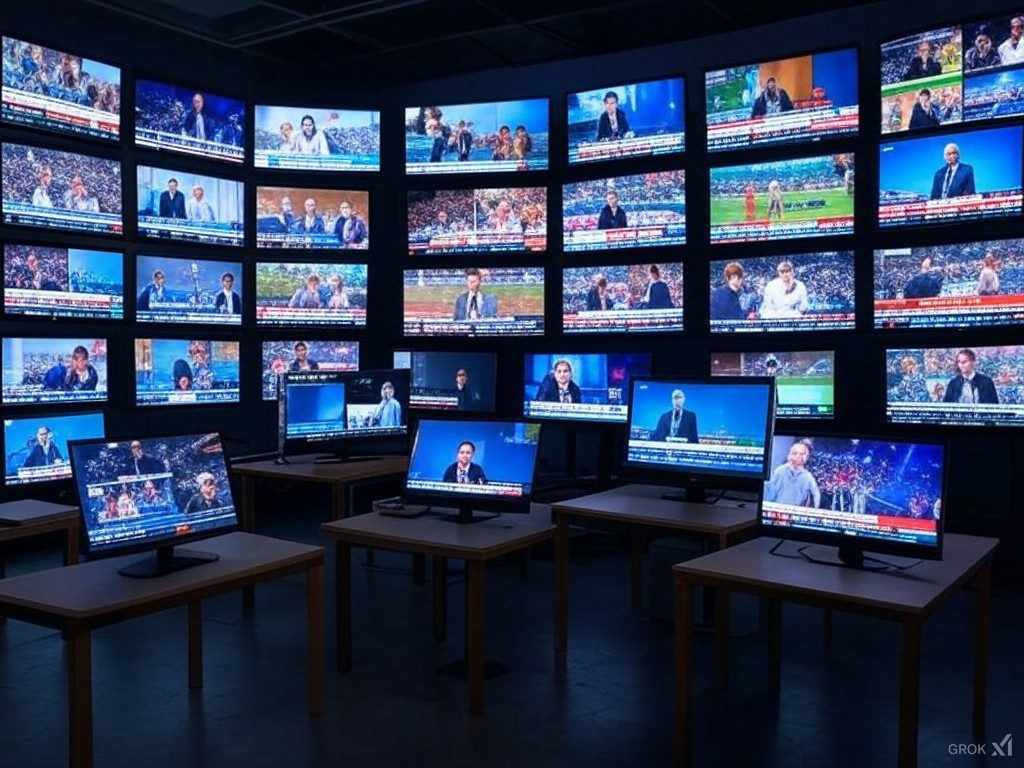 Varias pantallas mostrando diferentes videos generados simultáneamente, representando el potencial de Goku AI para la creación masiva de contenido audiovisual con inteligencia artificial.