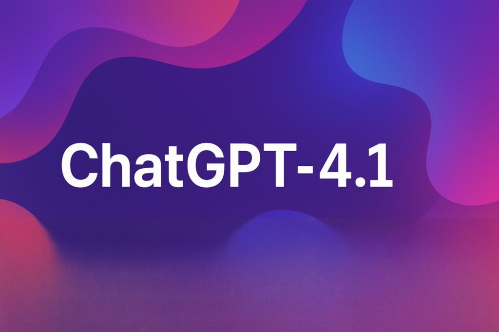 Ilustración con fondo abstracto en tonos púrpura y rosa que muestra el texto "ChatGPT-4.1", destacando la nueva versión del modelo de inteligencia artificial de OpenAI.