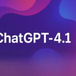 Ilustración con fondo abstracto en tonos púrpura y rosa que muestra el texto "ChatGPT-4.1", destacando la nueva versión del modelo de inteligencia artificial de OpenAI.