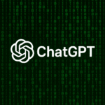 Logotipo de ChatGPT sobre un fondo de código binario verde, representando la inteligencia artificial de OpenAI en un entorno digital.