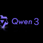 Logotipo oficial de Qwen 3 de Alibaba, presentado con diseño moderno y colores púrpura sobre fondo negro, representando el lanzamiento de su nuevo modelo de inteligencia artificial.