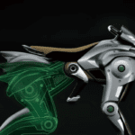 Diseño conceptual del CORLEO de Kawasaki, un prototipo de movilidad personal con patas robóticas inspirado en animales, impulsado por hidrógeno y presentado en la Expo Mundial 2025.