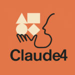 Logotipo de Claude 4 sobre fondo naranja, con silueta de rostro humano y formas geométricas que representan el enfoque multimodal de la inteligencia artificial de Anthropic.