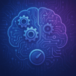 Ilustración conceptual de un cerebro digital con engranajes y circuitos, representando el proceso de fine-tuning en inteligencia artificial.
