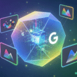 Ilustración conceptual de Gemini 2.5 Flash Image, el modelo de IA de Google para edición y generación de imágenes, mostrando su integración con múltiples plataformas visuales y su potencia creativa.