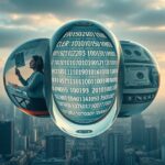 Burbuja de cristal a punto de estallar, dividida en secciones que ilustran **la burbuja de la IA**: euforia inversora, código distorsionado y laberinto regulatorio.