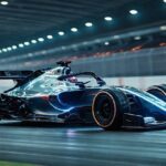Coche de carreras futurista compitiendo contra Fórmula 1. ¿Un coche con inteligencia artificial ganará?
