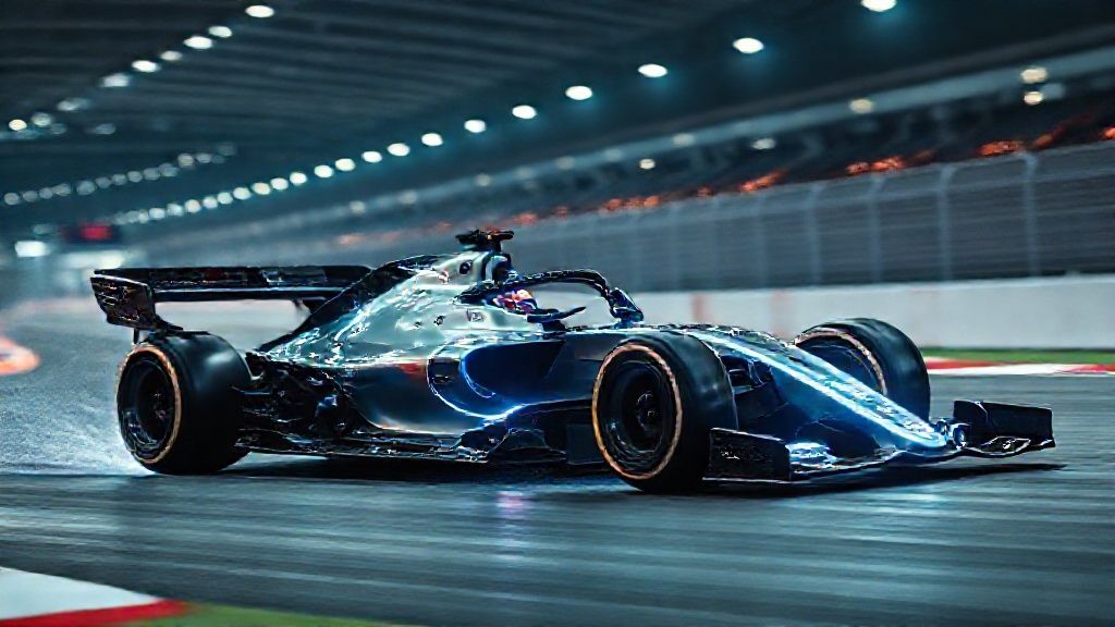 Coche de carreras futurista compitiendo contra Fórmula 1. ¿Un coche con inteligencia artificial ganará?