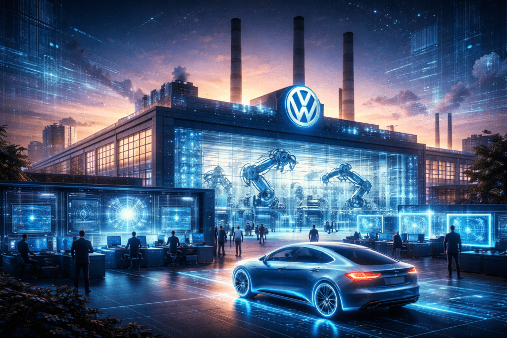 Volkswagen transforma fábrica en IA, reconvirtiendo una planta industrial en un centro de investigación con robots, pantallas digitales y tecnología de inteligencia artificial.