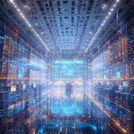 Representación digital de gráficos bursátiles ascendentes integrados con circuitos de inteligencia artificial y redes neuronales.