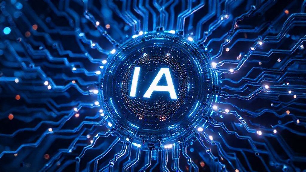 Representación conceptual de un núcleo de sistema operativo fusionado con circuitos de redes neuronales e inteligencia artificial nativa.