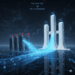 Gráfico conceptual futurista que muestra la transición de modelos de IA. A la izquierda, bloques oscuros marcados con iconos rojos de desactivación representan a GPT-4o y modelos legacy; a la derecha, tres imponentes estructuras de luz blanca simbolizan el ecosistema GPT-5.2 (Instant, Thinking y Pro), recibiendo un flujo masivo de datos de usuarios.