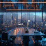 Pantalla digital en una oficina moderna mostrando la valoración de 4 billones de dólares de Alphabet y su alianza de IA con Apple.