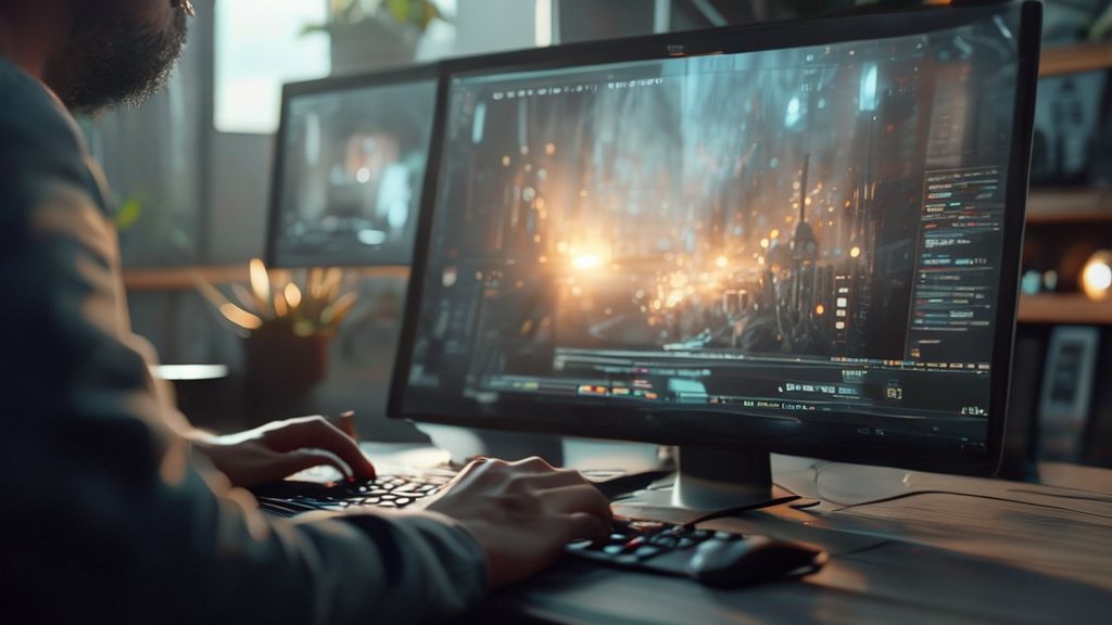 Editor de video utilizando la interfaz de Google Veo IA de vídeo en un estudio profesional.