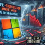 El Ocaso de la Euforia: Wall Street Dicta Sentencia sobre el Gasto en IA de Microsoft La imagen ilustra el dramático desplome de Microsoft, que vio evaporarse 360.000 millones de dólares de su valor de mercado en un solo día. Este evento marca "El Fin de la Euforia" en torno a la inteligencia artificial, impulsado por los crecientes temores de los inversores sobre el gasto masivo de la compañía. El gráfico bursátil en caída libre y el dinero etiquetado como "CapEx" (Gasto de Capital) ardiendo en el fondo simbolizan la preocupación del mercado: ¿está la inversión en infraestructura de IA justificando sus costos? Wall Street ha emitido su juicio, señalando que la paciencia con el "crecimiento a cualquier precio" se ha agotado y que se exigirán resultados tangibles para respaldar las valoraciones futuras