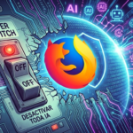 Firefox añade controles de privacidad para desactivar funciones de inteligencia artificial: imagen conceptual de un interruptor maestro apagando algoritmos de IA y bots para proteger la navegación del usuario.