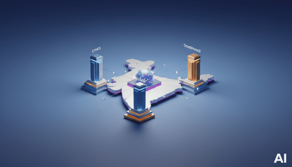 Líderes mundiales firmando la Declaración de Delhi sobre IA en el centro Bharat Mandapam en 2026