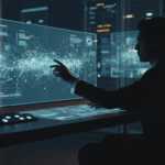 Fotografía editorial de una interfaz tecnológica abstracta que simboliza la integración de publicidad en sistemas de inteligencia artificial.