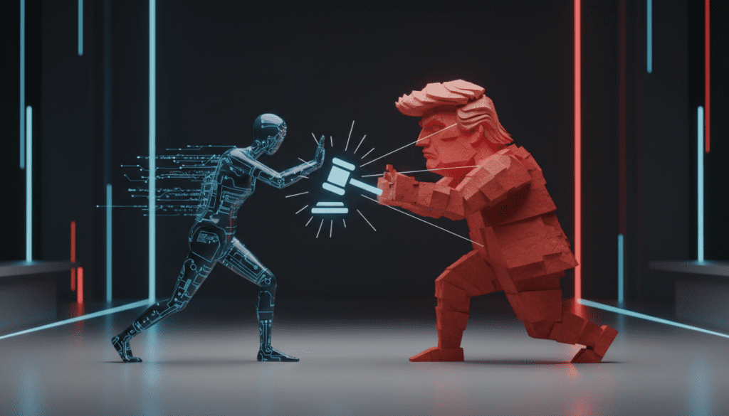 Esquema legal detallando la demanda de Anthropic contra Trump por regulaciones de inteligencia artificial.