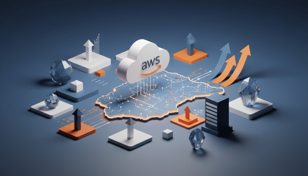 Mapa de la nueva inversión de AWS en España mostrando los centros de datos en Aragón y la expansión de infraestructura de IA